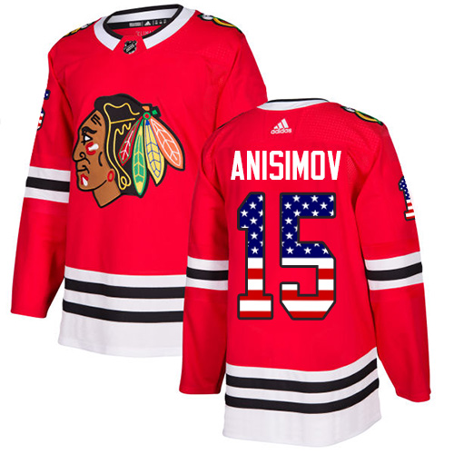Adidas Blackhawks #15 Artem Anisimov Red Home Authentic USA Flag Stitched NHL Jersey - Click Image to Close